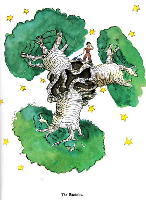 The author’s illustration of the baobabs. Image credit: Antoine de Saint-Exupéry
