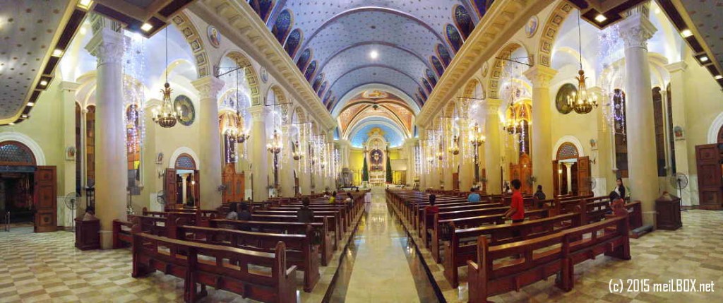 Immaculate Conception Cathedral_The altar and center aisle (taken in panorama view). [Image by M. Velas-Suarin]