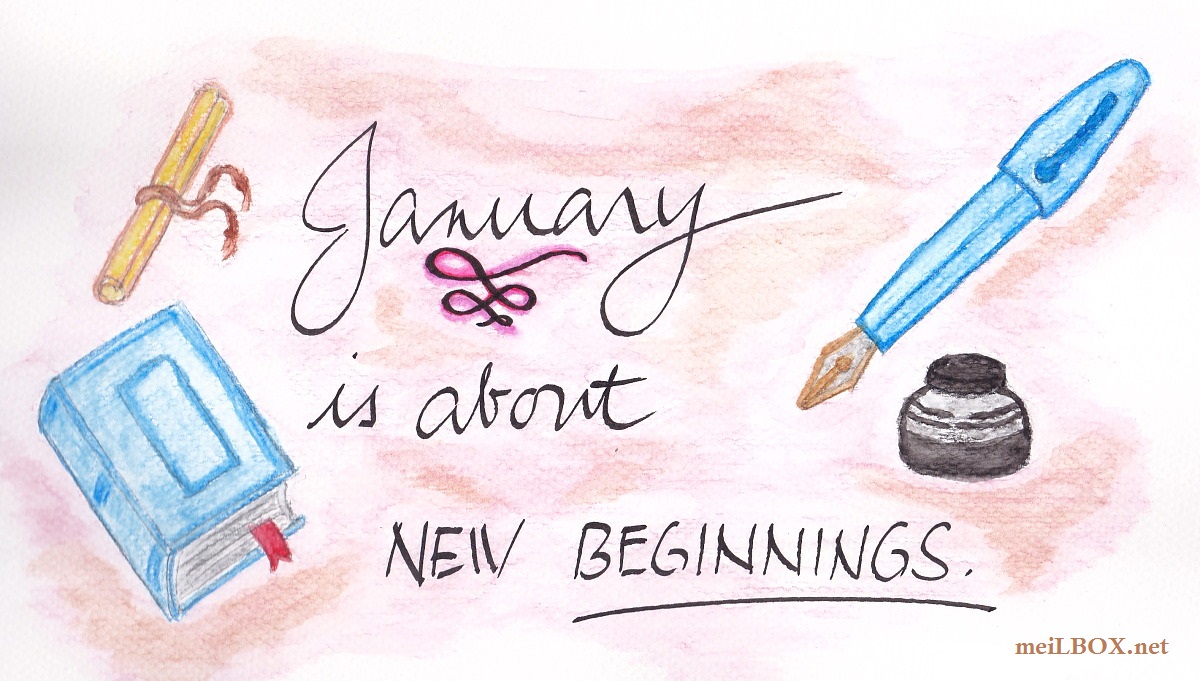 January is about new beginnings. [Sketch and calligraphy by M. Velas-Suarin]